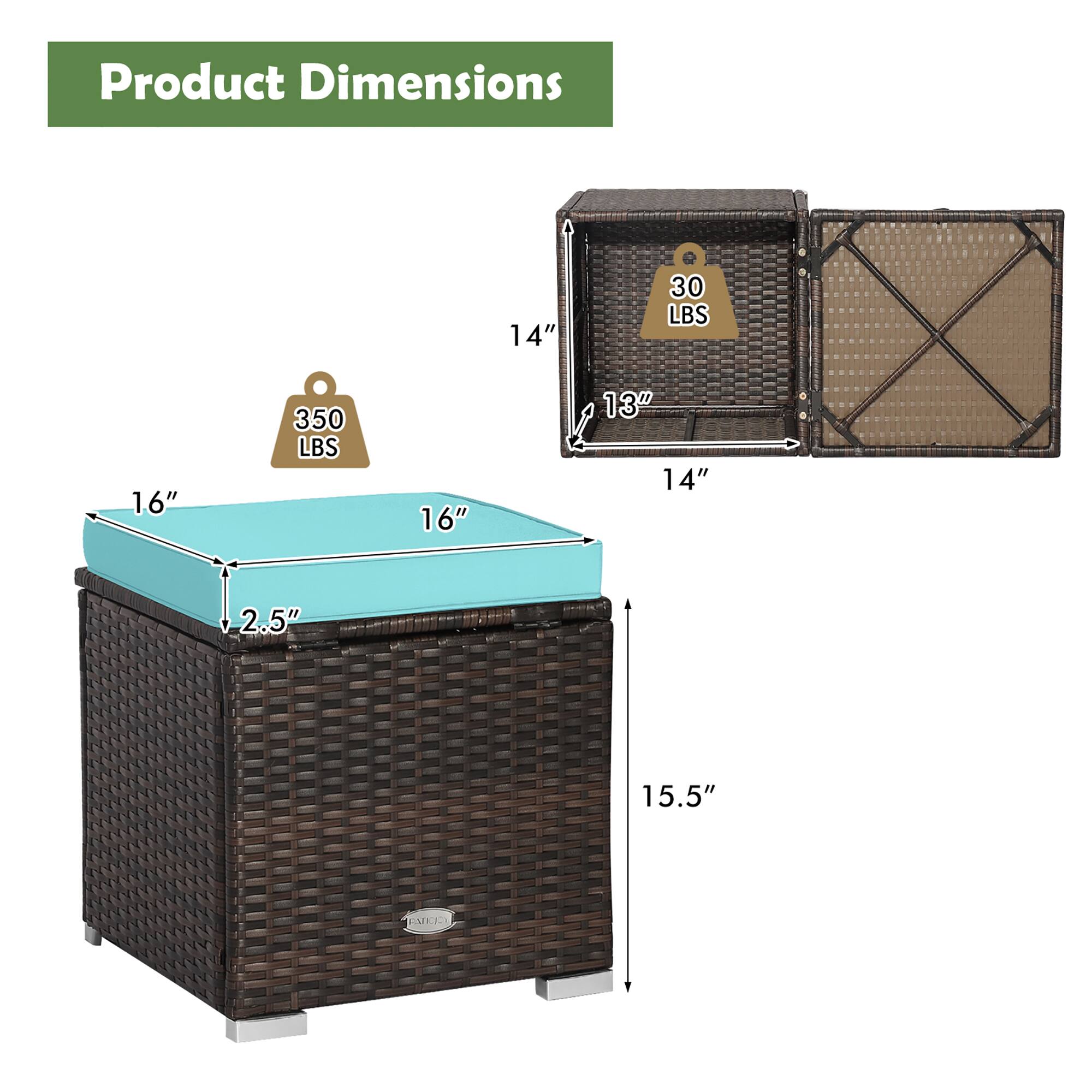 Product Dimensions

- 16" x 16" x 2.5" x 15.5"
- 14" x 13" x 14"
- 350 LBS
- 30 LBS