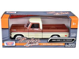 1969 Ford F-100 Pickup Truck Brown Metallic and Cream "Timeless Legends" 1/24 Diecast Model Car by Motormax