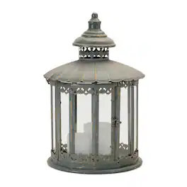 BreeBe - Ornate Round Brushed Metal Lantern 20"H - Gray