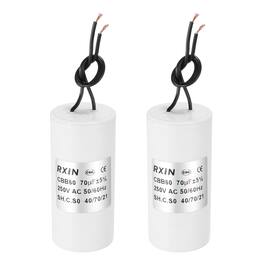 Unique Bargains - 2pcs 70uF CBB60 Running Capacitor, AC 250V Cylinder 2 Wire for Air Conditioner, Compressor, Washing Machine - White