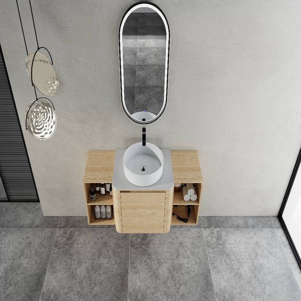 Alt View 4. Loheer - Loheer 48 inch wall mounted bathroom vanity with storage shelves, american white oak floating vanity - American White Oak.