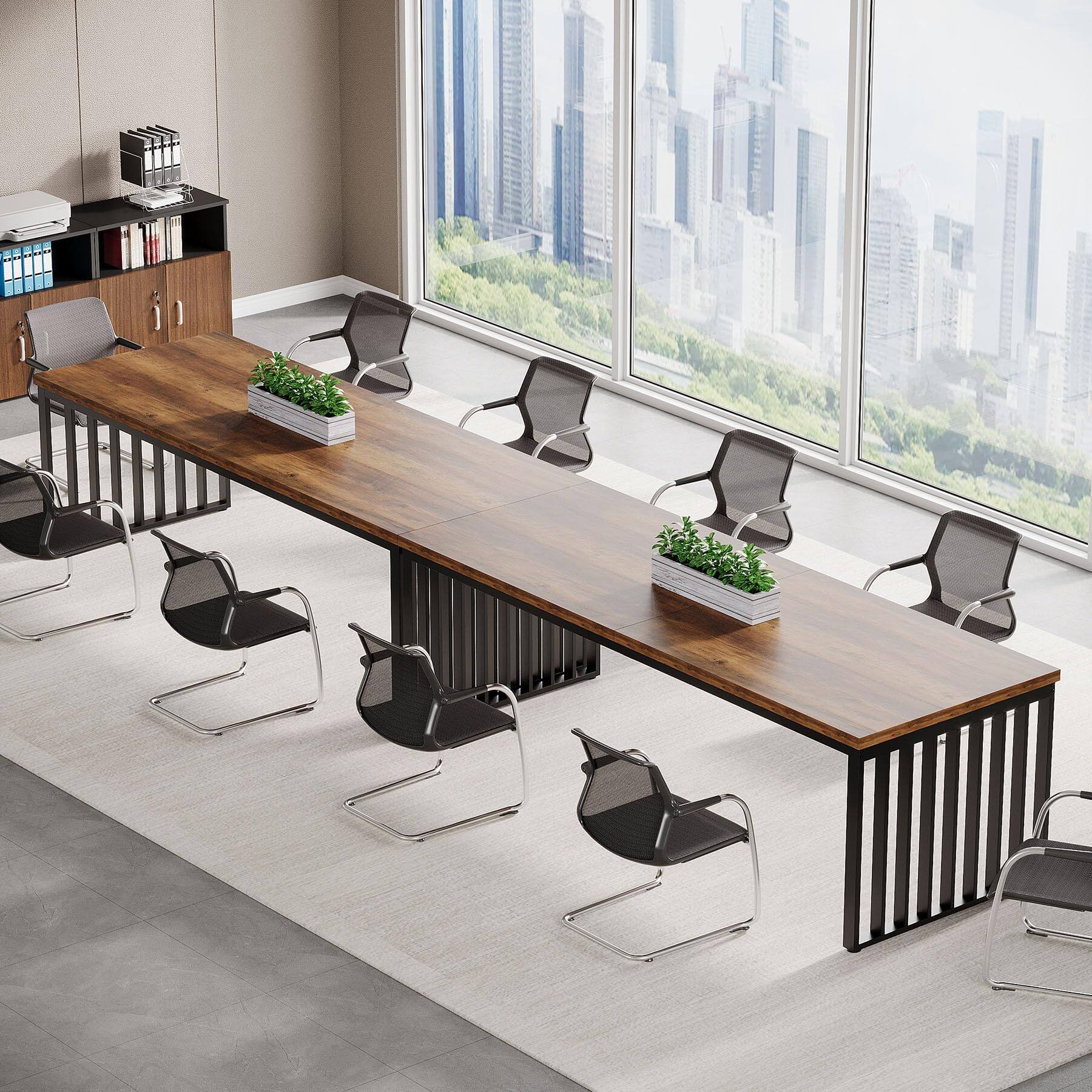 Alt View 3. Tribesigns - 78.7-Inch Conference Table with Metal Frame and Reinforced Support for Office Meetings or Training - Brown + Black.