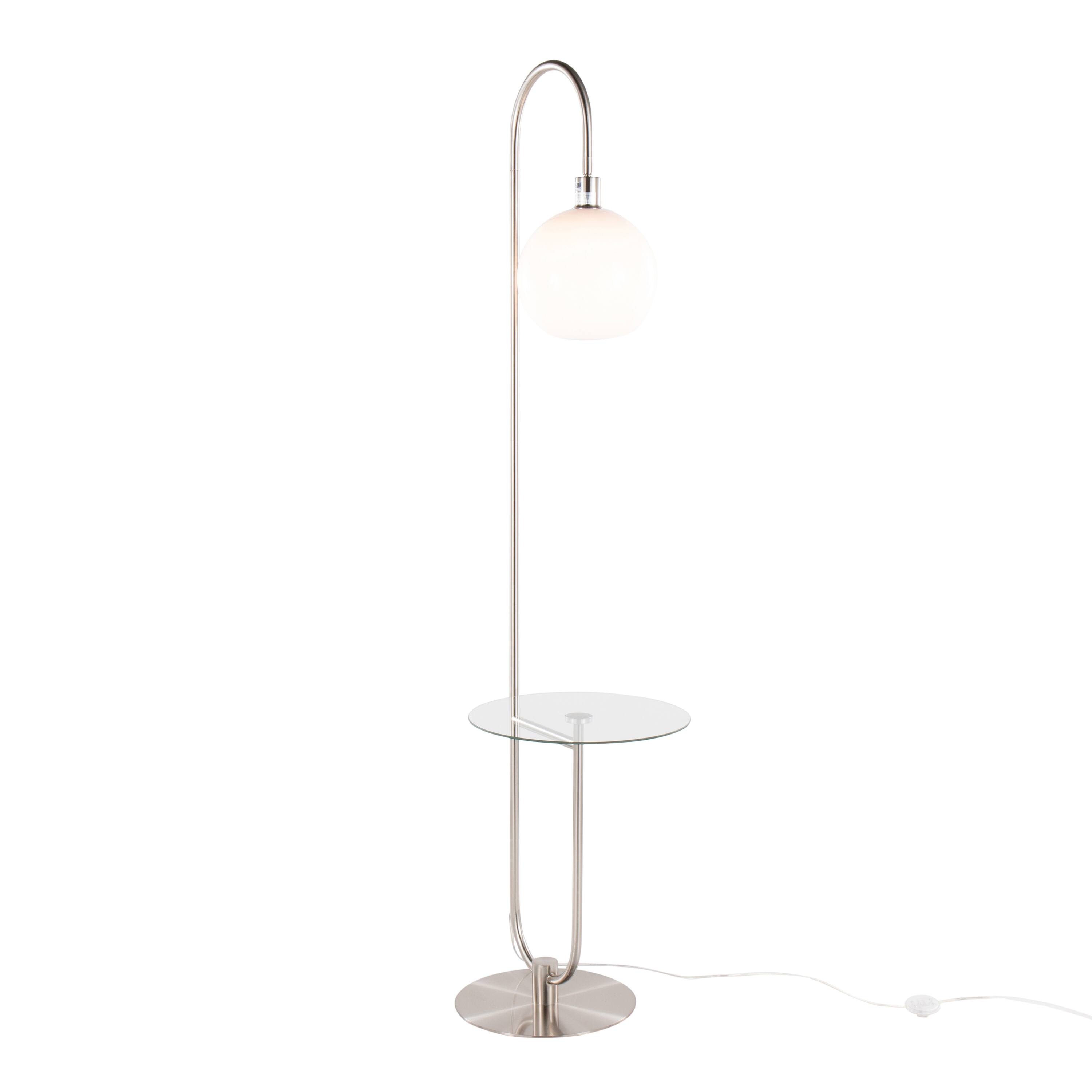 Angle. Loheer - Loheer Trombone Contemporary Floor Lamp Nickel Metal with Clear Glass Shelf Modern Tall Standing Light - Nickel.