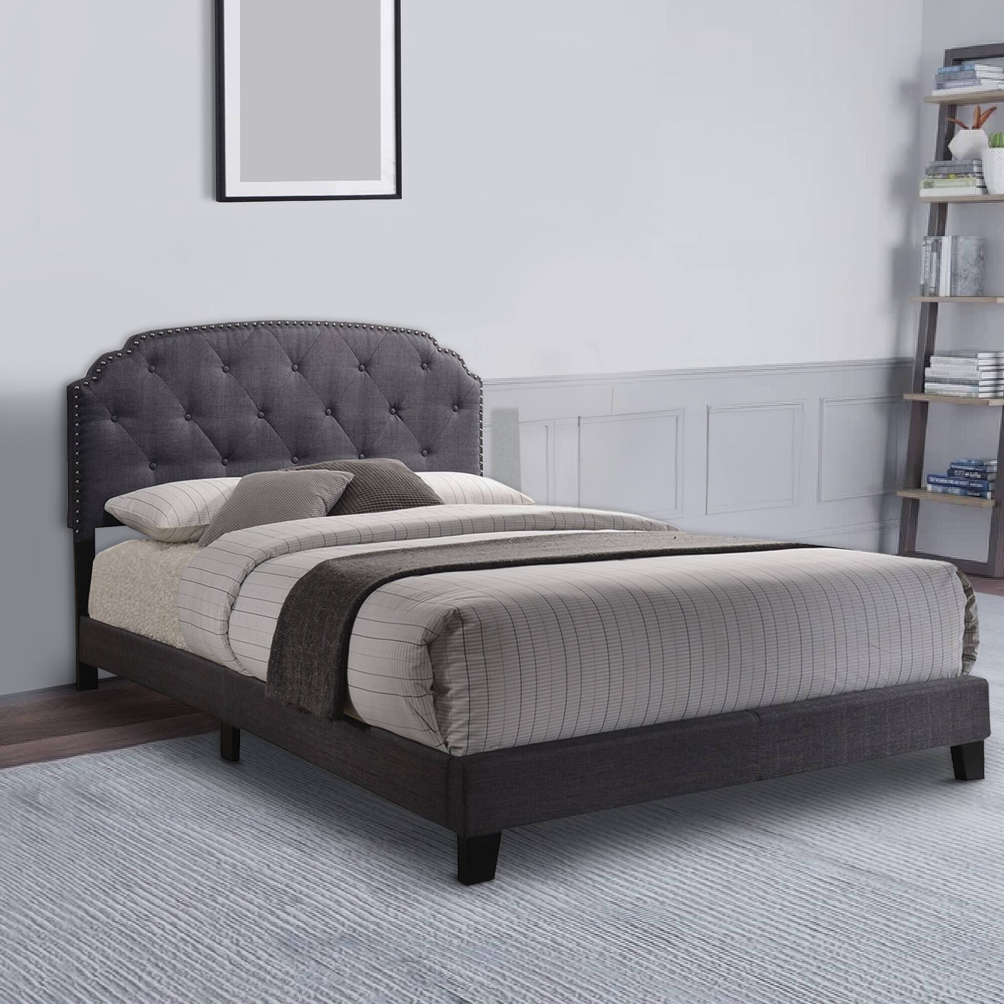 Alt View 4. Manhattan Lane - Modern Queen Bed, Gray Fabric - Gray.