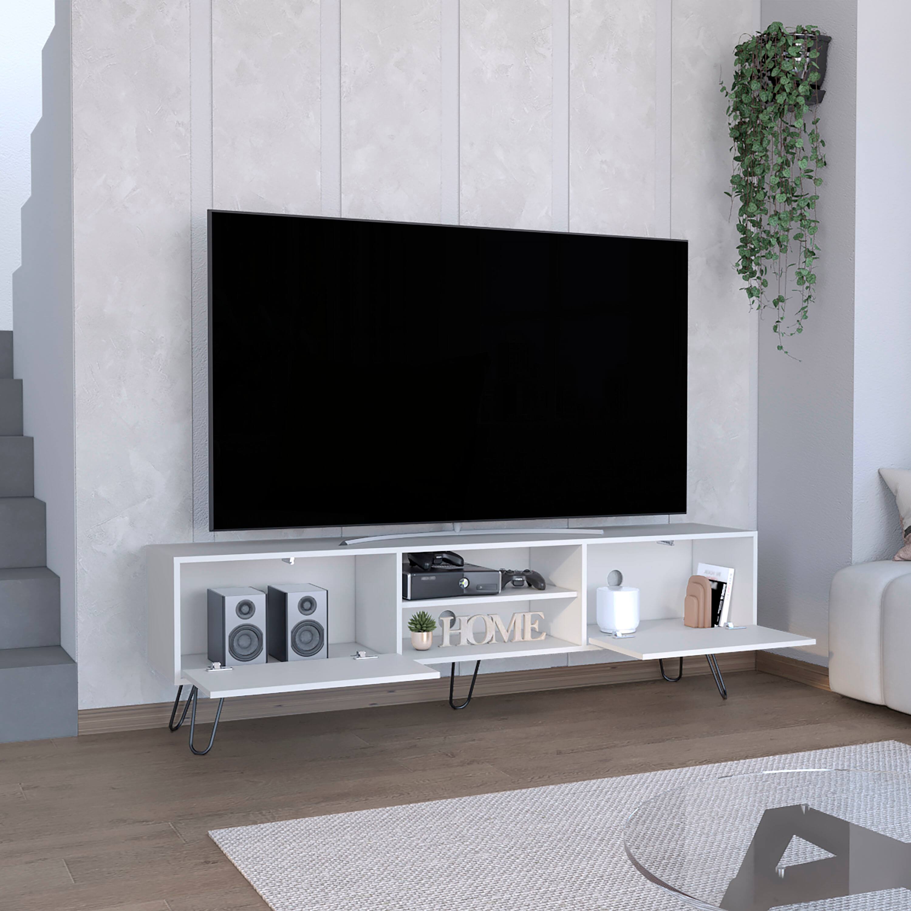 Alt View 1. Spaco - Spaco 55-Inch TV Stand with 2 Drawers, Open Shelves, Cable Management and Industrial Hairpin Legs, for Living Room - White.