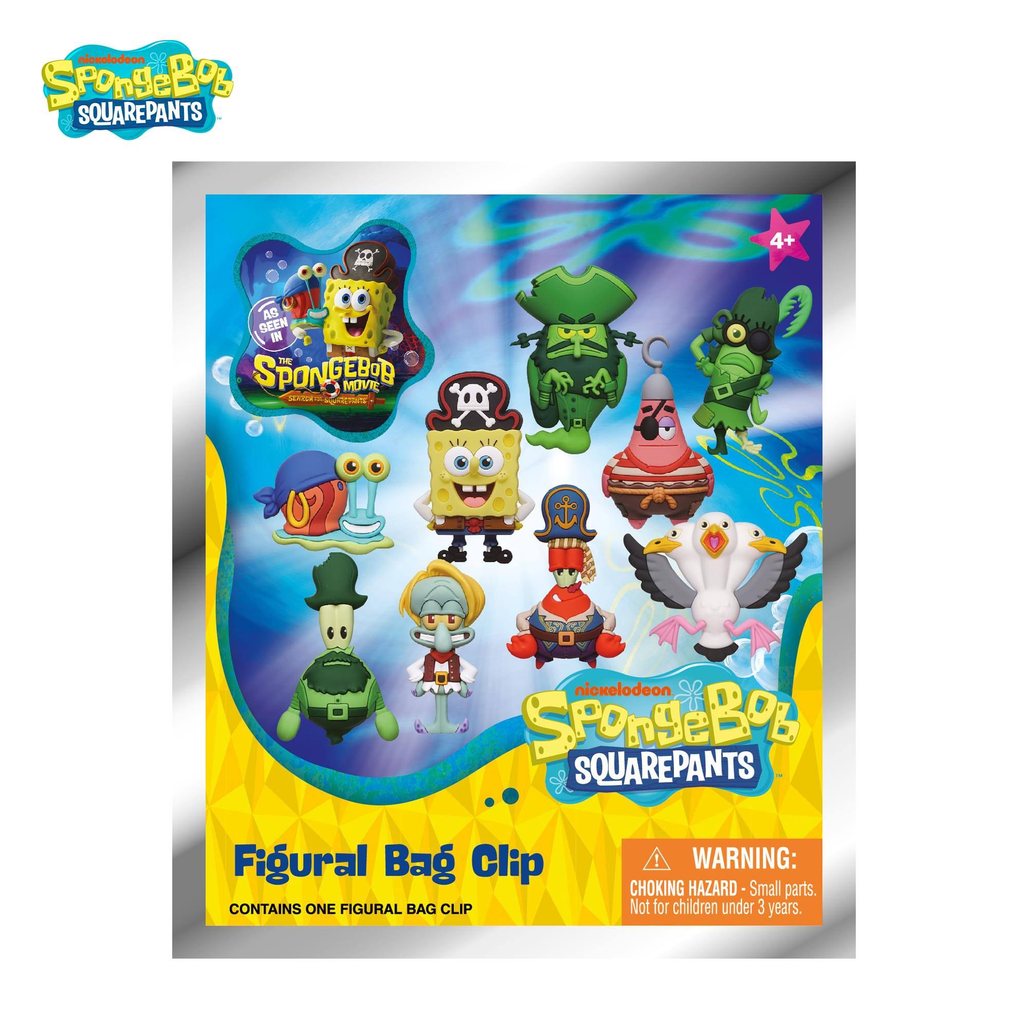 nicxelodeon SPONGEBOB SQUAREPANTS 4+ AS SEEN IN THE SPONGEBOB MOVIE CERILE nickelodeon SPONGEBOB SQUAREPANTS Figural Bag Clip CONTAINS ONE FIGURAL BAG CLIP ! WARNING: CHOKING HAZARD - Small parts. Not for children under 3 years.