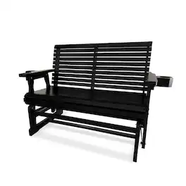 Fortune Candy - Wooden Outdoor Patio Glider Bench with Cupholders, Heavy Duty 800 LBS, for Porch Yard Garden (2-Seater) - Carbon Black
