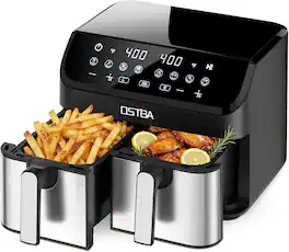 OSTBA - 9.5QT Double Air Fryer with Dual 4.25QT Stainless Steel Baskets, 1700W Touchscreen - Black
