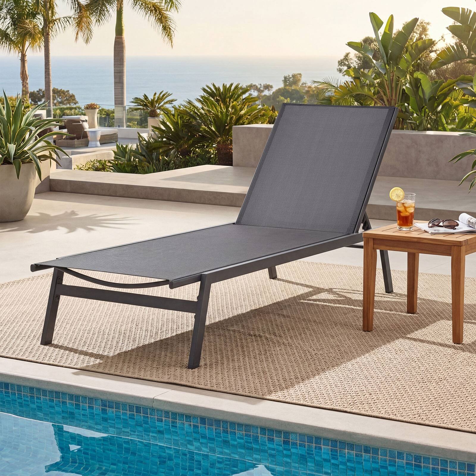Alt View 4. Costway - Costway 1 PCS Patio Lounge Chair Chaise Recliner Back Adjustable Garden Deck - Gray.