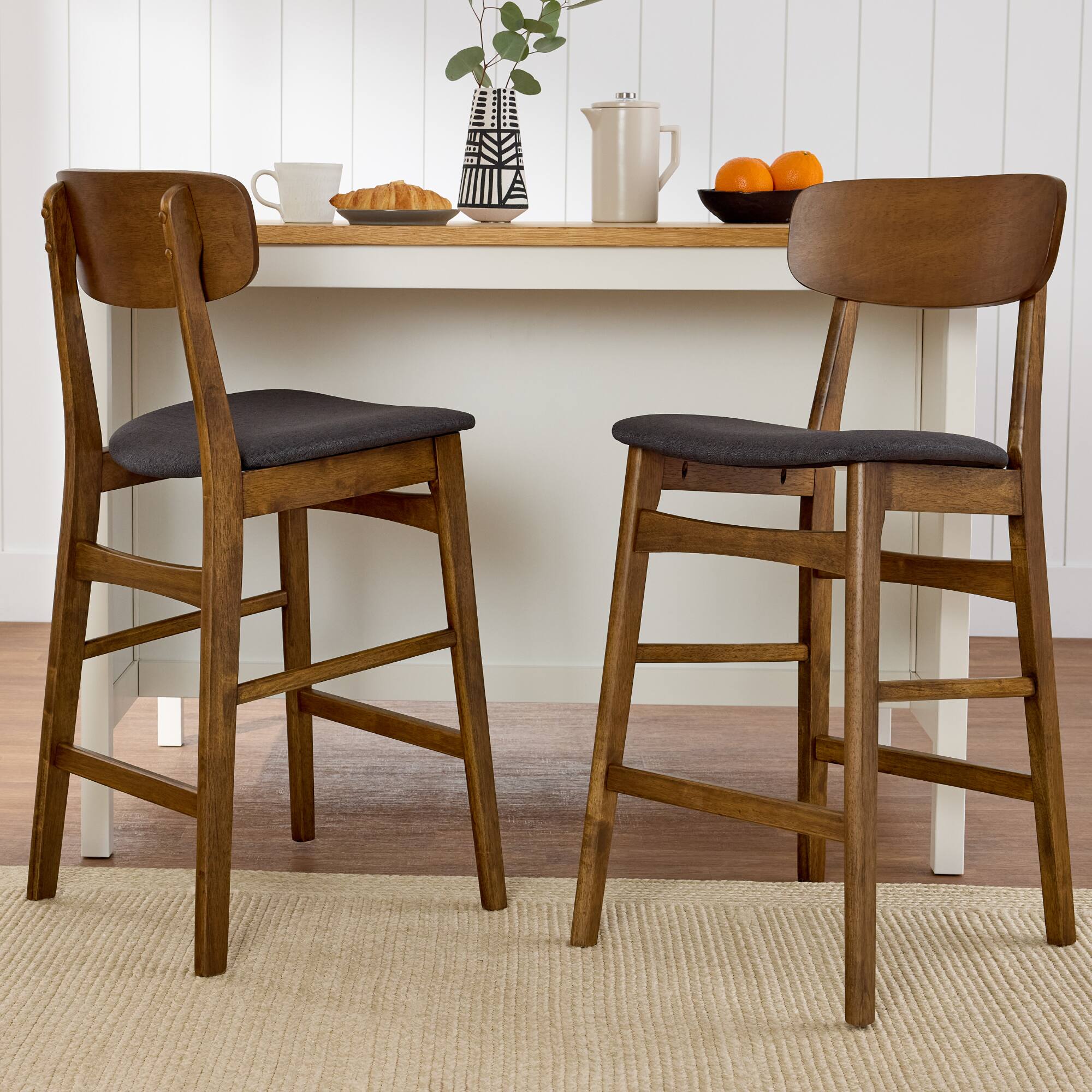 Alt View 2. Best Choice Products - Best Choice Products 2-Piece Farmhouse Counter Height Bar Stool Set w/ Cushioned Seat, Wooden Backrest  Walnut/Charcoal - Walnut Charcoal.