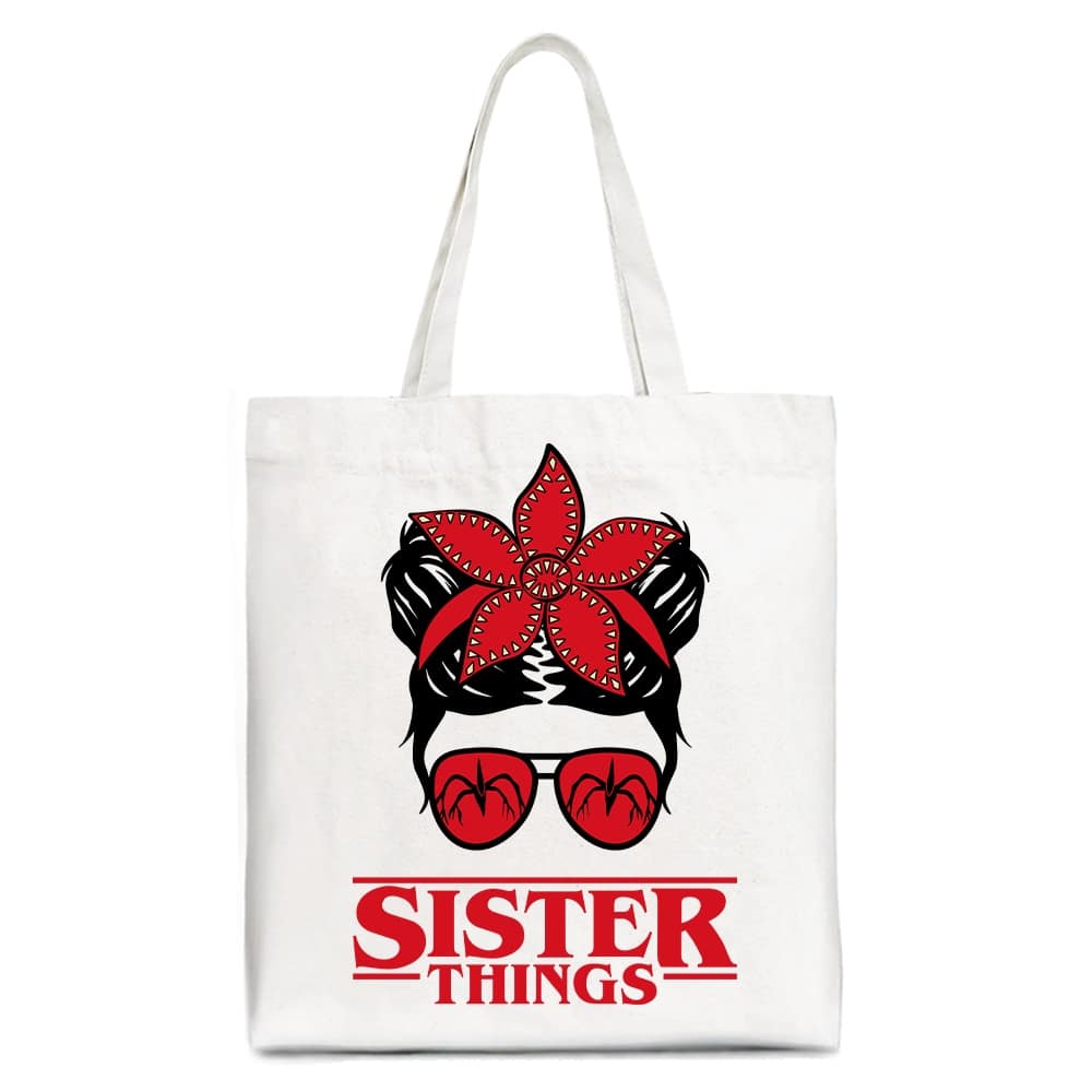 OrnamentallyYou - Sister Things Messy Bun Retro Canvas Tote Bag, Red Bandana Glasses Family Matching Gift Shopper - White
