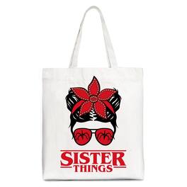 OrnamentallyYou - Sister Things Messy Bun Retro Canvas Tote Bag, Red Bandana Glasses Family Matching Gift Shopper - White