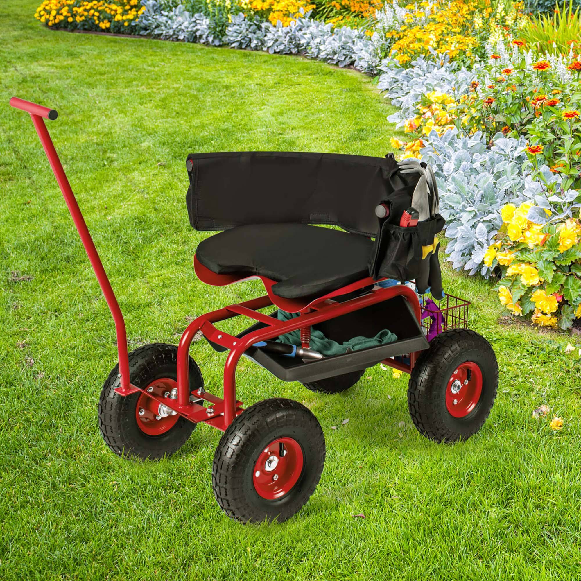 Alt View 3. Costway - Costway Rolling Garden Cart Outdoor Gardening Workseat withAdjustable Height &Tool Storage - Red.