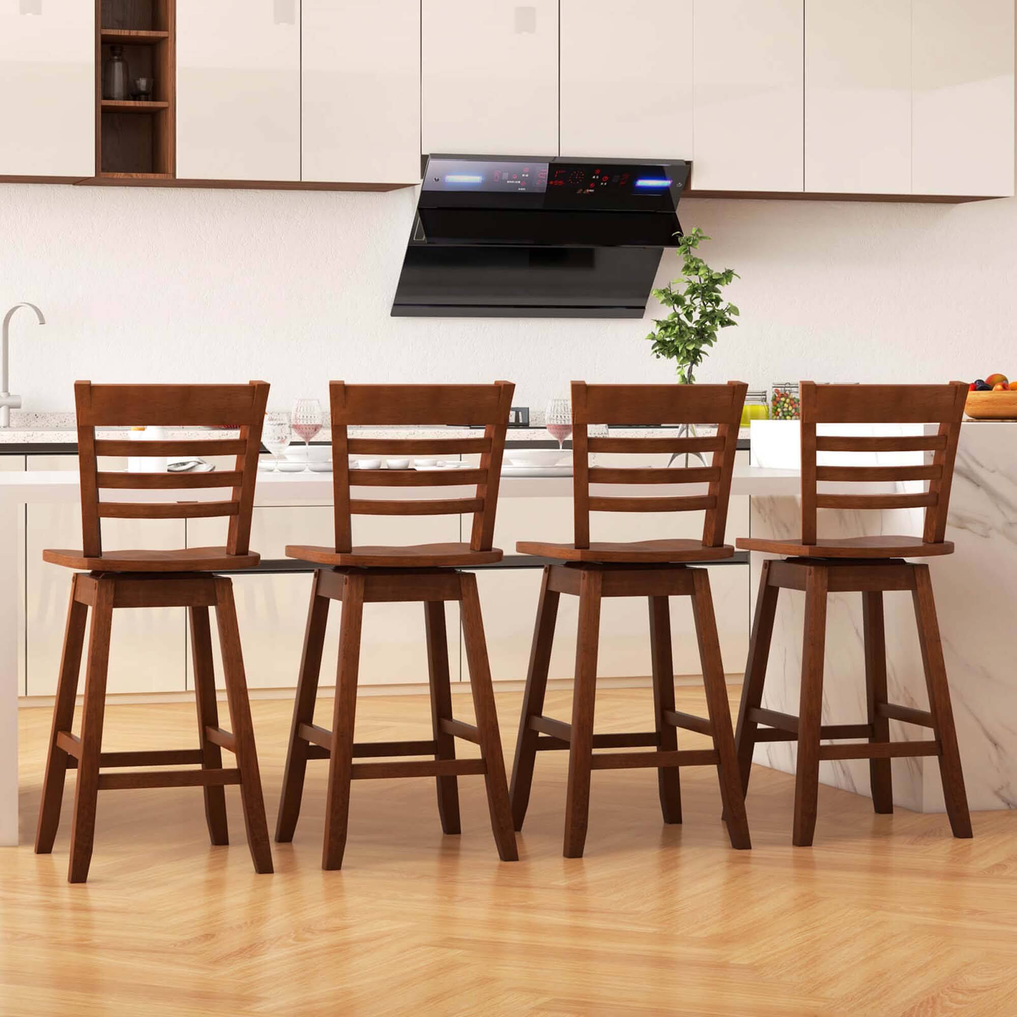 Alt View 1. Costway - 4 PCS 24.5" Counter Height Bar Chairs Swivel Bar Stools with Hollow Backrest - Brown.