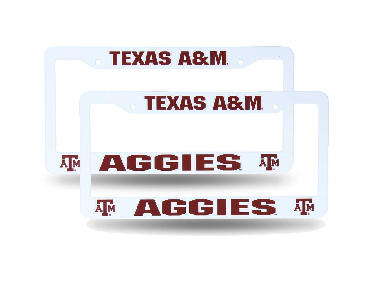 Texas A&M Aggies Raised Letter White Plastic License Plate Frame - Set of 2 Frames