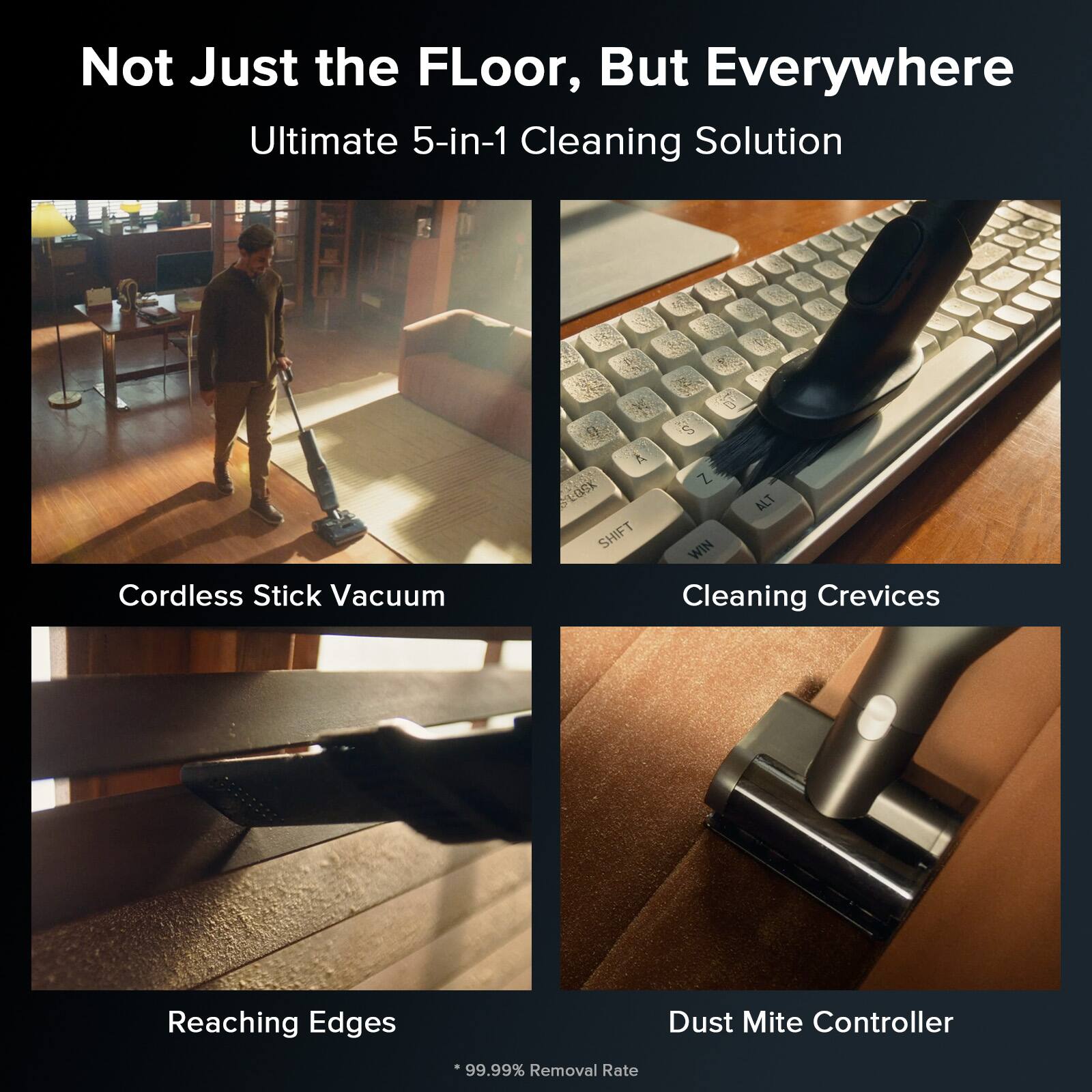 Not Just the Floor, But Everywhere Ultimate 5-in-1 Cleaning Solution: 5E Cordless Stick Vacuum, Dust Mite Controller, Reaching Edges, Cleaning Crevices, Lock Alt Shift Win.