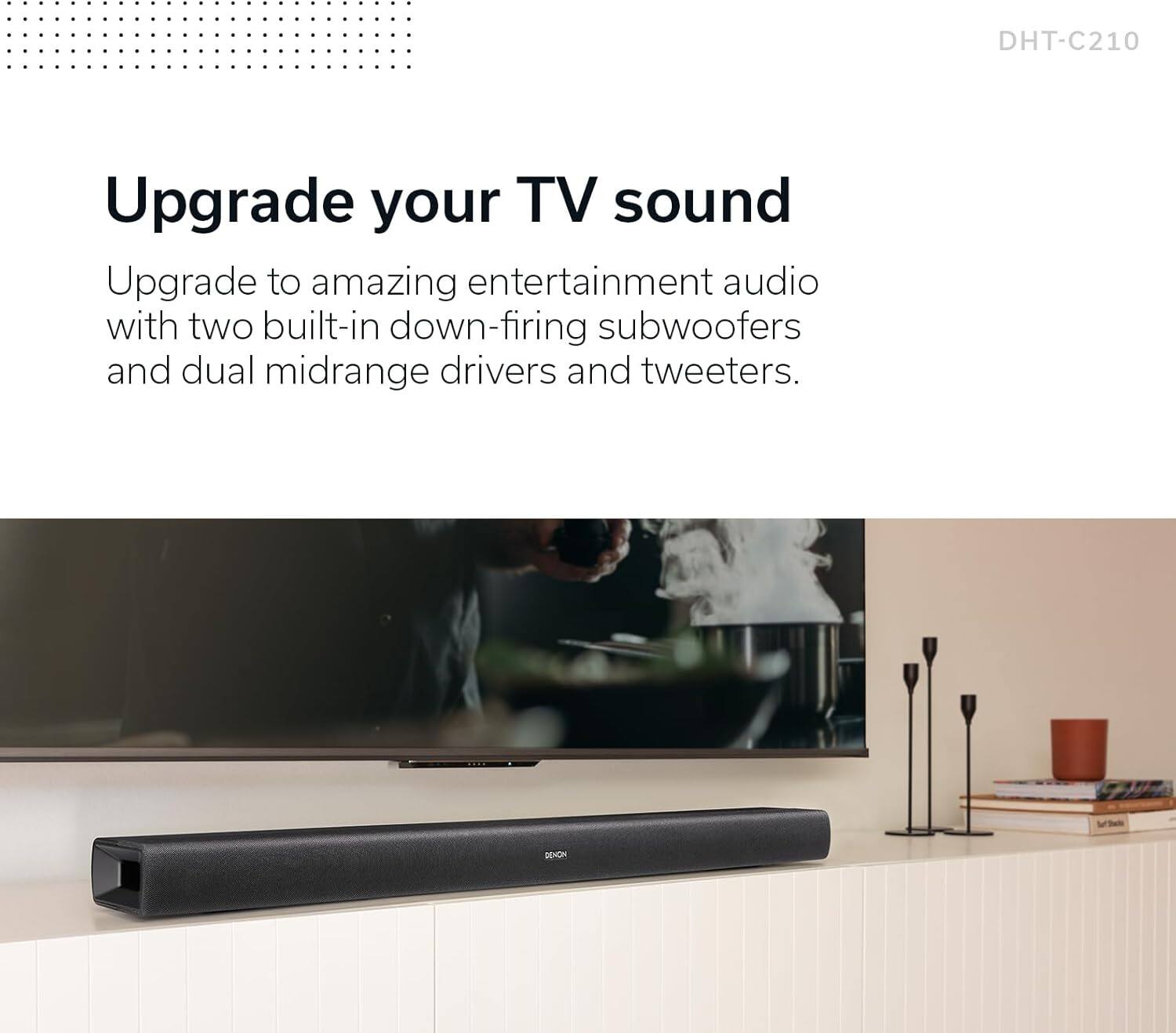 Denon DHT-C210 Full-Range Dolby Atmos Sound bar with Built-in subwoofers and Bluetooth Streaming., Black - Thumbnail 4