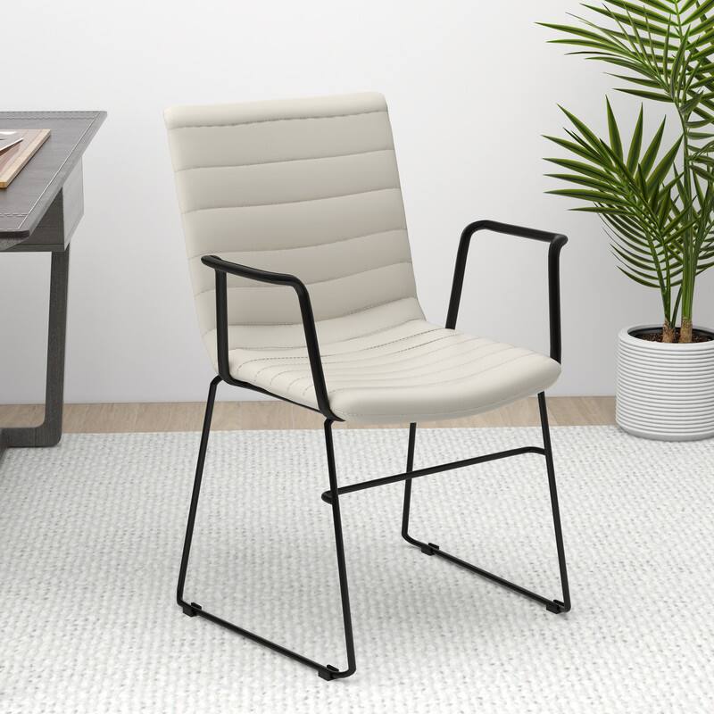 Angle. LeisureMod - Zylar Office ArmChair with PU Leather, Foam Cushion, Stainless Steel Base & Ergonomic Support - Tan.