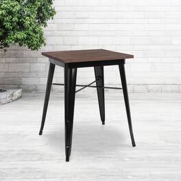 Emma + Oliver - 23.5" Square Metal Indoor Table with Rustic Wood Top - Black