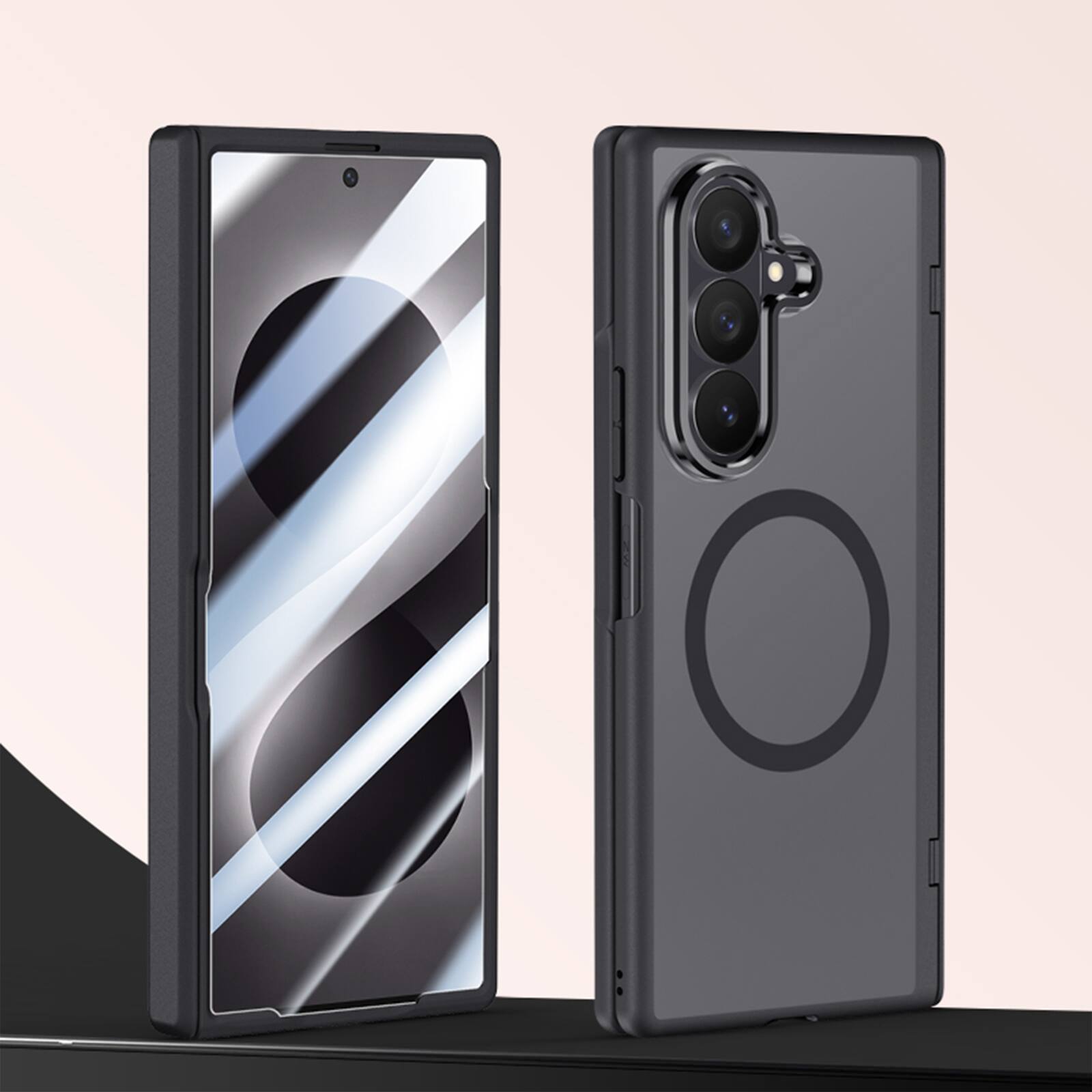 Dteck - Magnetic Case for Samsung Galaxy Z Fold 8 Ultra, Frosted Rugged Hinge Protection Cover with Built-in HD Screen Protector - Black
