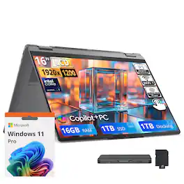 Lenovo - Upgraded - Yoga 7i 2-in-1 16" WUXGA Touch Laptop,Ultra 7 256V,16GB RAM,1TB SSD+1TB Dock,Backlit,Fingerprint,Win11Pro - Gray