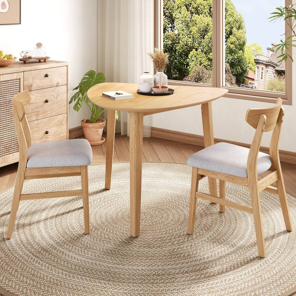 Alt View 3. Loheer - Loheer 3-Piece Table Set Triangular Side Table & Curved Wood Chairs Minimalist Dining Set for Small Space Natural Finish - Natural.