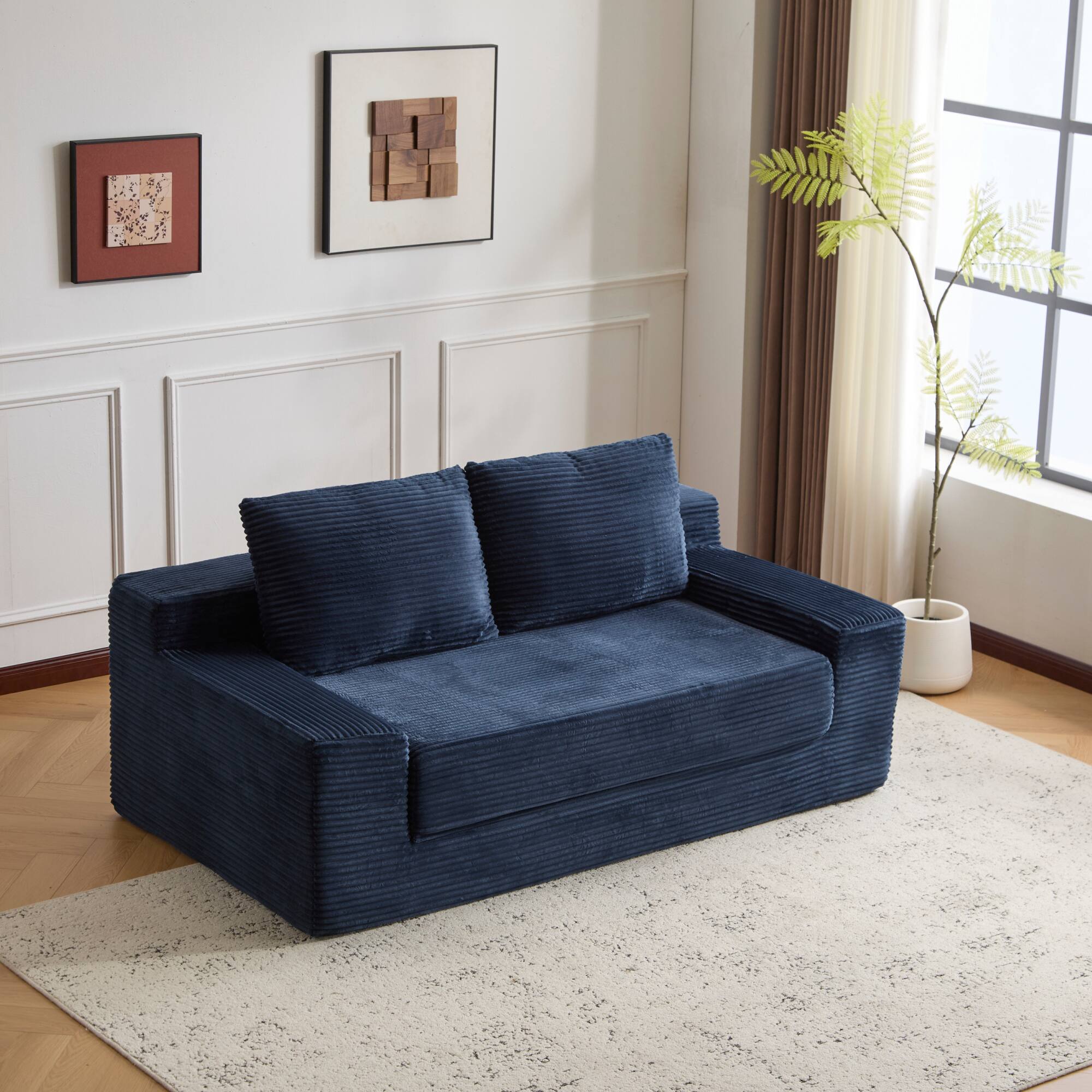 Alt View 4. GOODSILO - Modern Corduroy Loveseat Sofa Bed | Reversible Cushions & Deep Seating for Compact Spaces - Dark Blue.