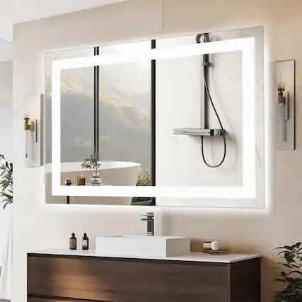Front. AENKYO - 32"x40" LED Bathroom Mirror Smart Anti-Fog Dimmable Wall Mirror with Memory Function - White.