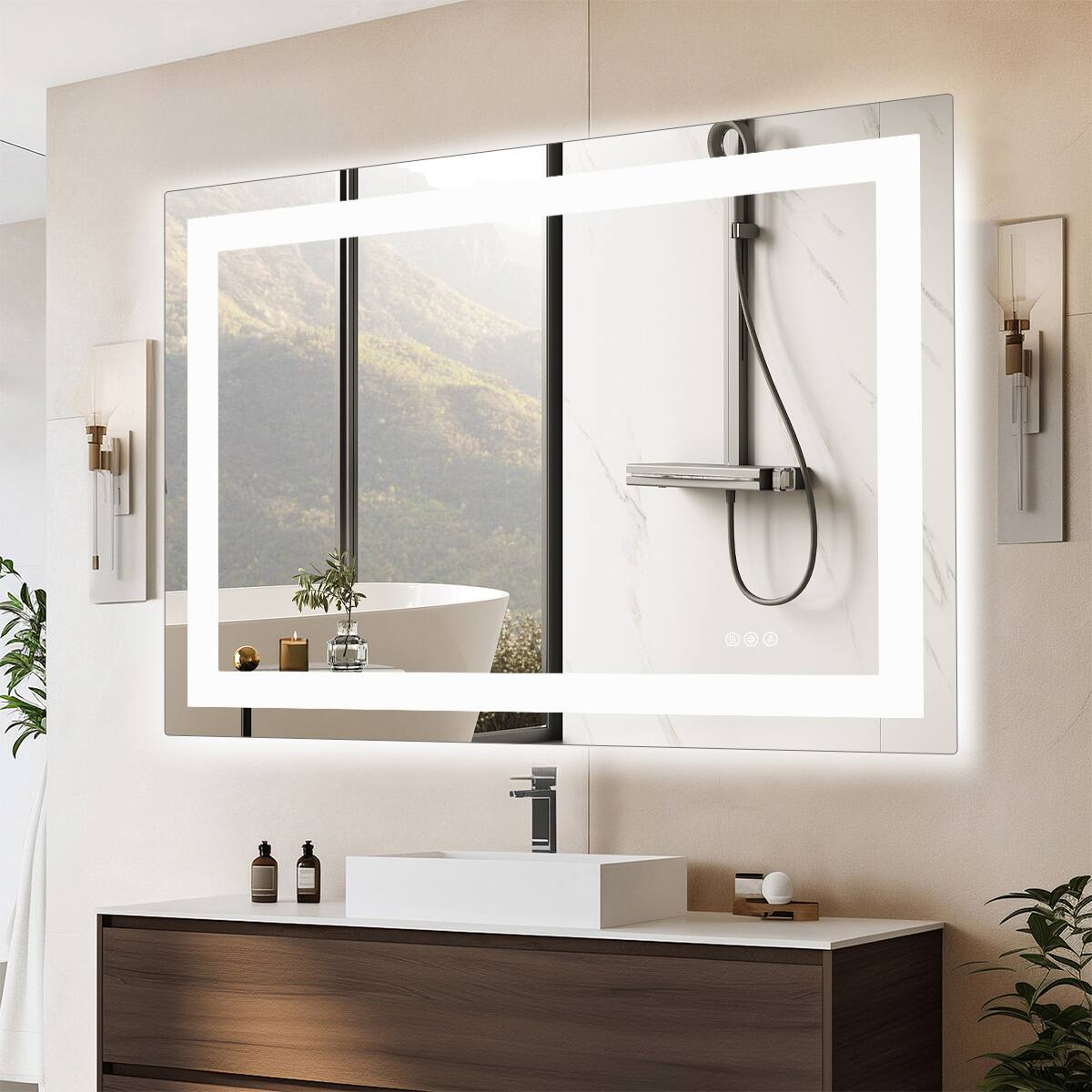 Front. AENKYO - 32"x40" LED Bathroom Mirror Smart Anti-Fog Dimmable Wall Mirror with Memory Function - White.