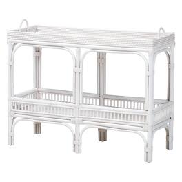 bali & pari - Lombok Natural Rattan Console Table - Handwoven Wicker 2-Tier Accent Table with Raised Tray Top - White