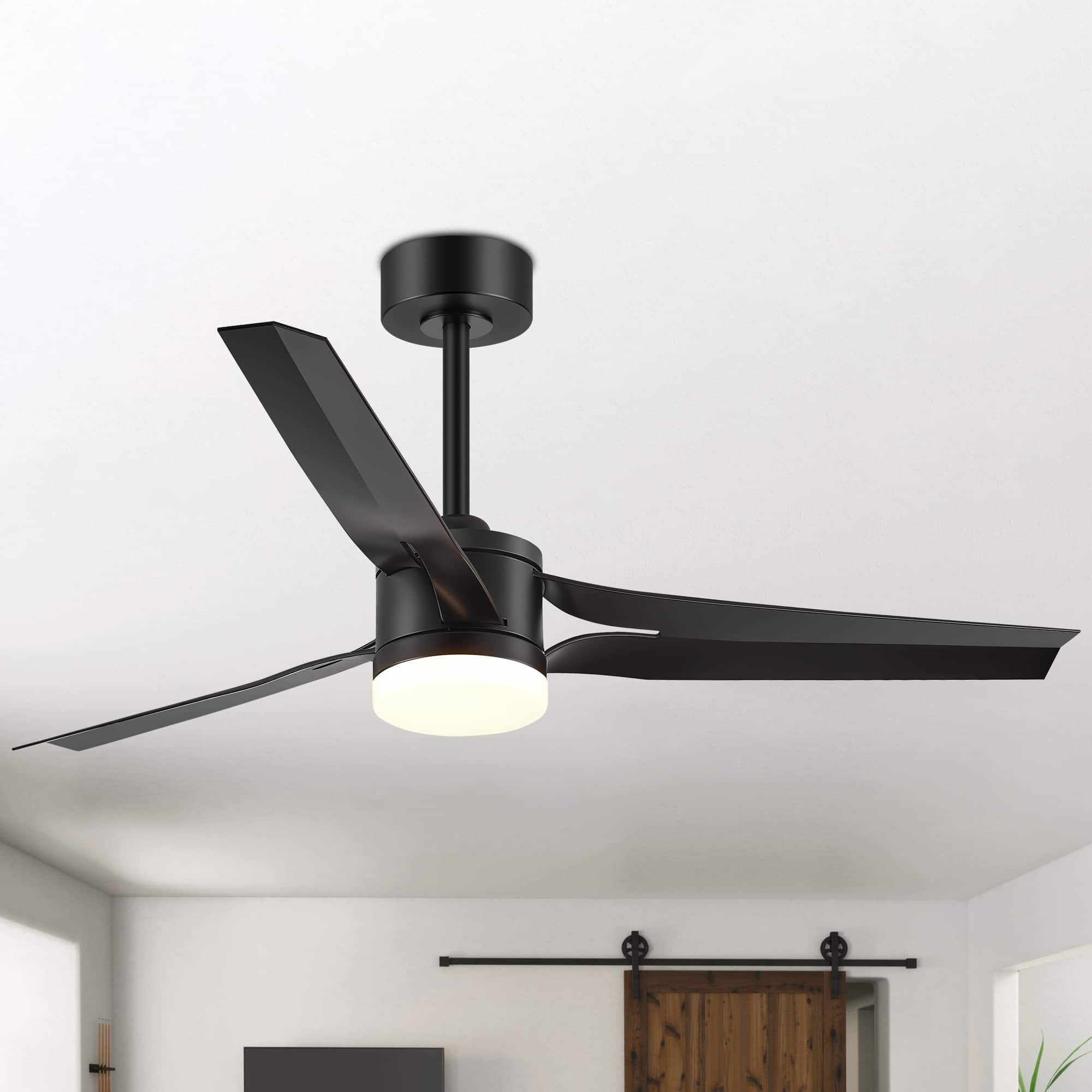 Front. Breezary - 52'' Ceiling Fan with 3-Color Light, 3 ABS Blades, DC Motor, 5''&10'' Downrods, 6-Speed Remote Control & Timer - Matte Black.