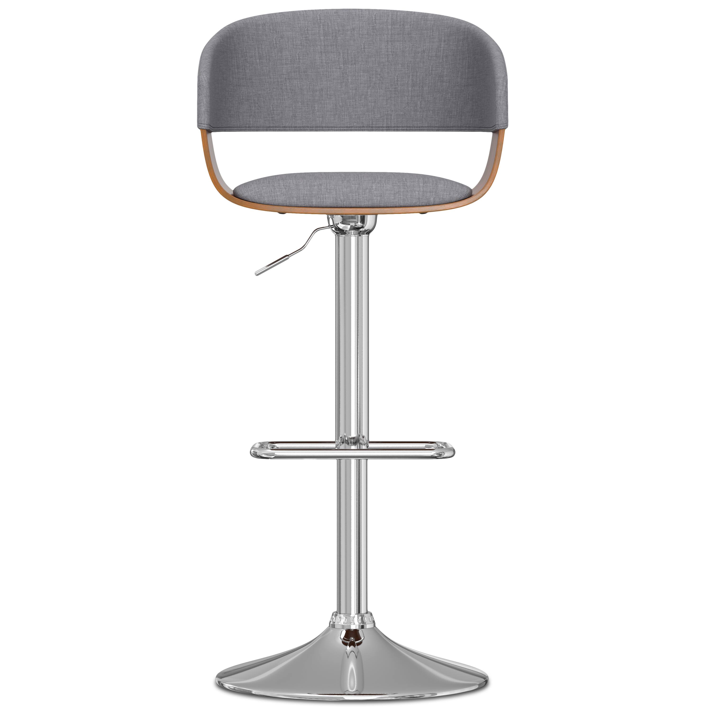 Left. Simpli Home - Lowell Mid Century Modern 33 inch Adjustable Swivel Bar Stool in Light Grey Linen Look Fabric - Light Grey.