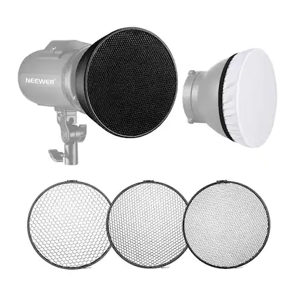 Front. Neewer - 7" Bowens Reflector w/ 20/40/60° Honeycomb Grid.