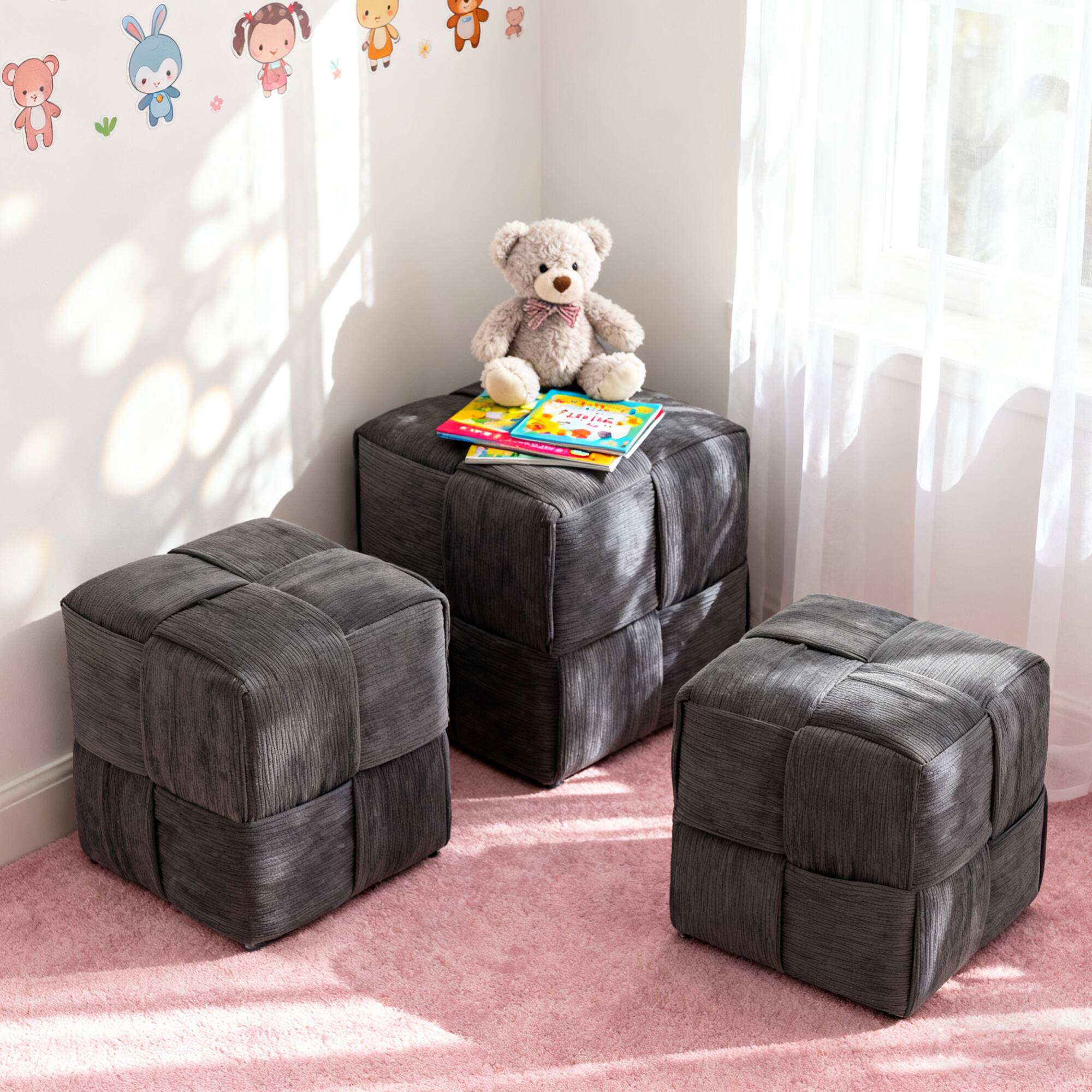 Alt View 5. GOODSILO - Square Corduroy Ottoman Foot Rest with Soft Comfort Padding and Sturdy Frame for Versatile Home Use - Grey.