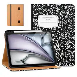 DTTO - Case for iPad Air 11-inch M2/M3 & Air 4th/5th Gen – Premium Leather Folio with Pencil Holder, Auto Sleep/Wake - Composition Book