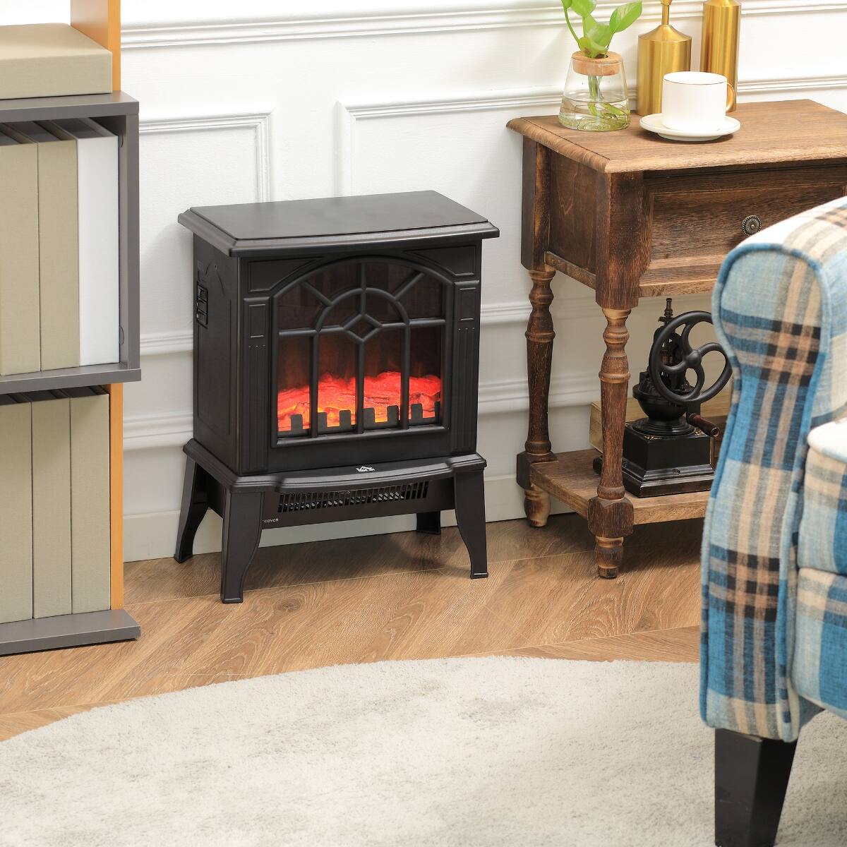 Alt View 4. Loheer - Loheer 18 inch freestanding electric fireplace portable fireplace heater 1500w Black - Black.