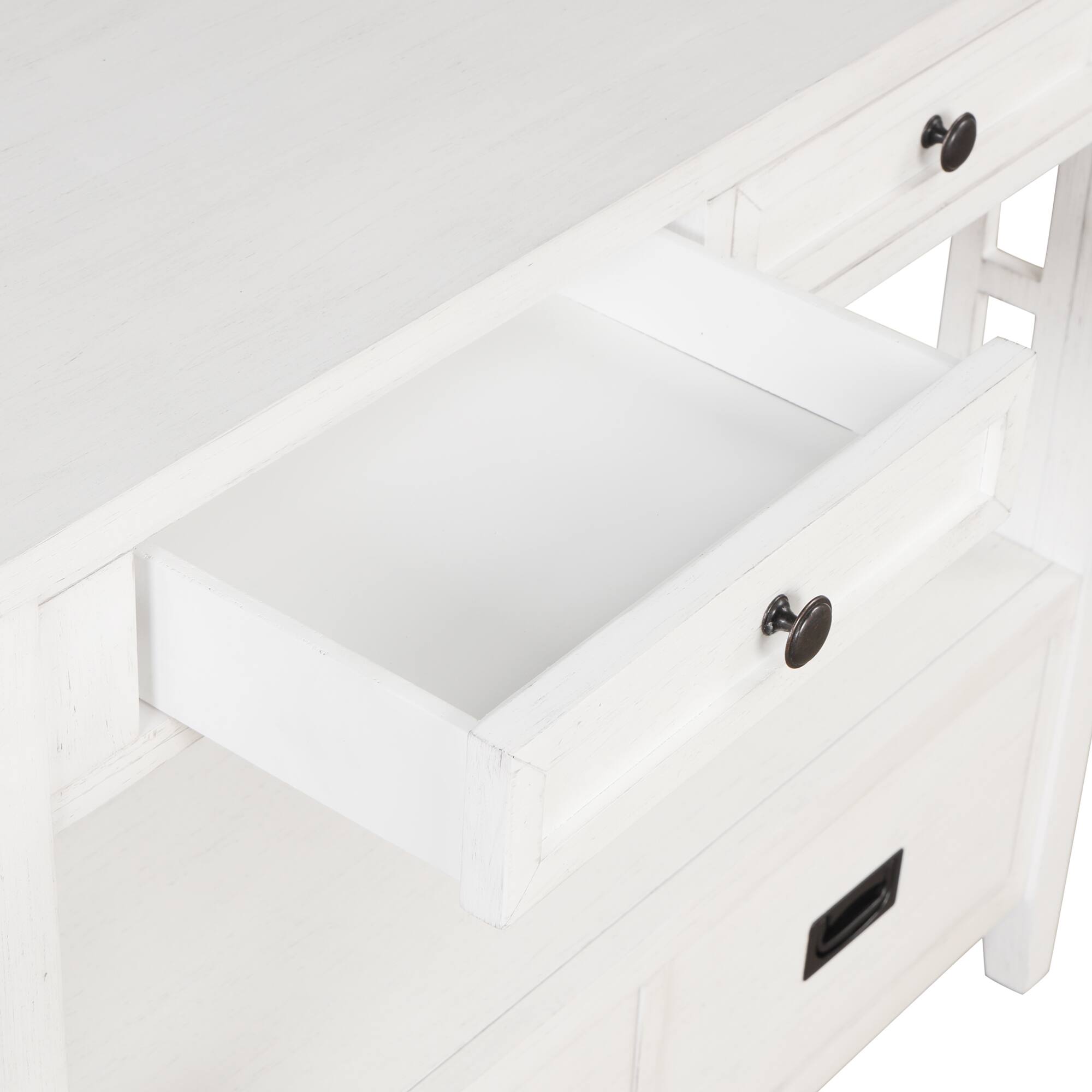 Alt View 8. GOODSILO - Farmhouse Pine Wood Console Table with Drawers and Storage Shelf for Entryway Living Room Bedroom Hallway Kitchen - Antique White.