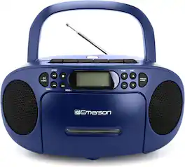 Emerson - Portable CD Player Boombox with Cassette Player Combo, Tape Recorder, AM/FM Radio, AUX Input, Black (EPB-3003 - Blue
