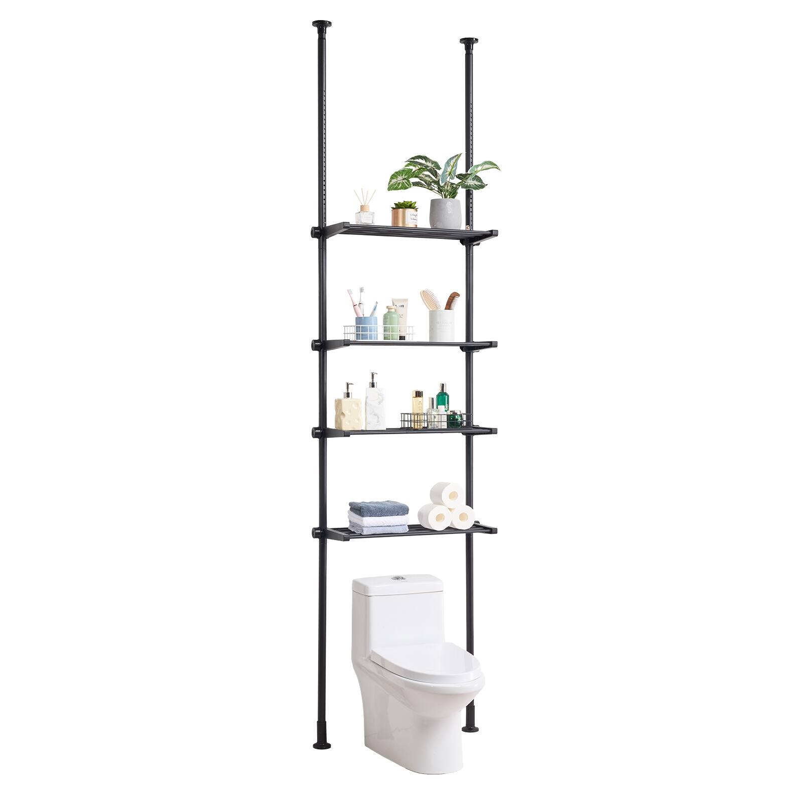 Alt View 5. VEVOR - Over the Toilet Storage, 4-Tier Adjustable Over Toilet Organizer, Low-carbon Steel 53"-132" Tall Storage Shelf Rack - Black.