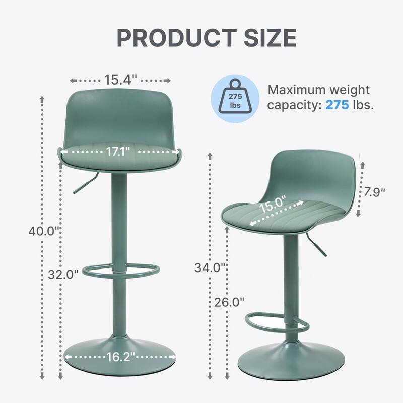 PRODUCT SIZE  
15.4"  
17.1"  
15.0"  
7.9"  
40.0"  
32.0"  
34.0"  
26.0"  
16.2"  

Maximum weight capacity: 275 lbs.