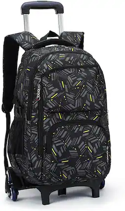 Front. Live At Space - Rolling Backpack School High-Capacity Trolley Wheels Climbing Stairs - Yellow Stripe.