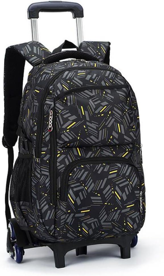 Front. Live At Space - Rolling Backpack School High-Capacity Trolley Wheels Climbing Stairs - Yellow Stripe.