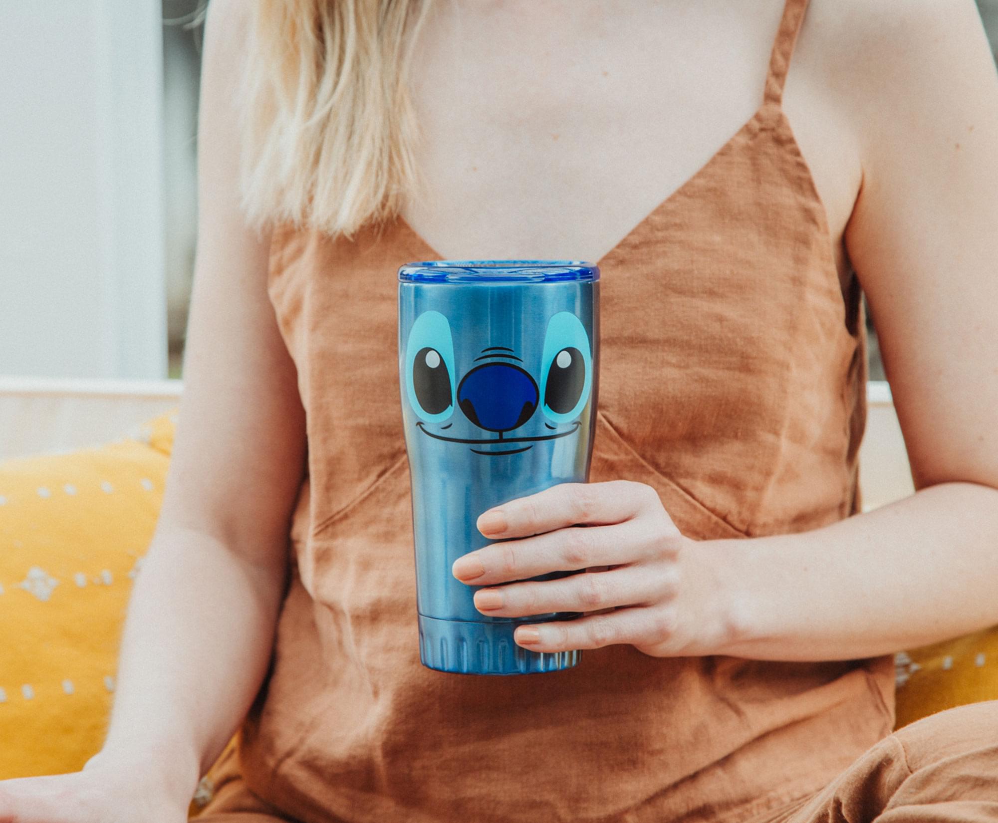 Alt View 5. Silver Buffalo - Disney's Lilo & Stitch Face Double-Walled Stainless Steel Tumbler | 20 Ounces - Blue.