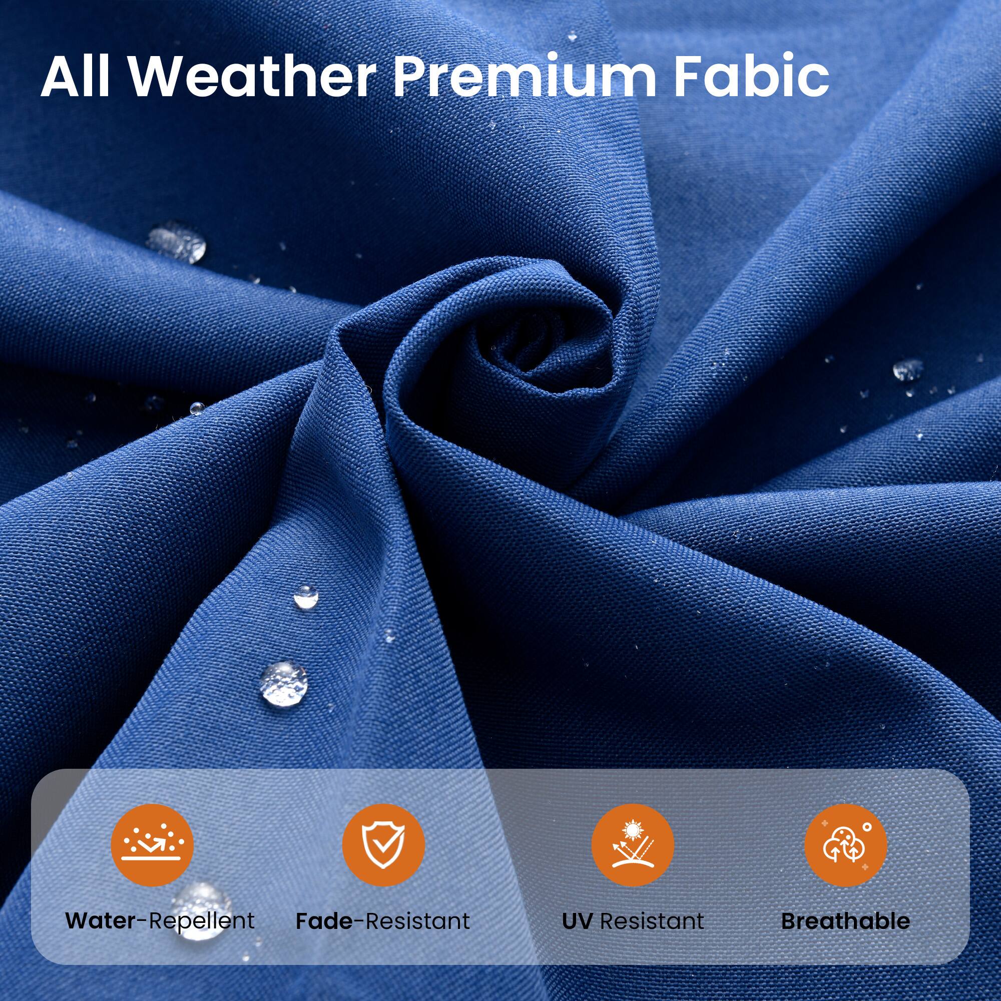 All Weather Premium Fabric  
Water-Repellent  
Fade-Resistant  
UV Resistant  
Breathable