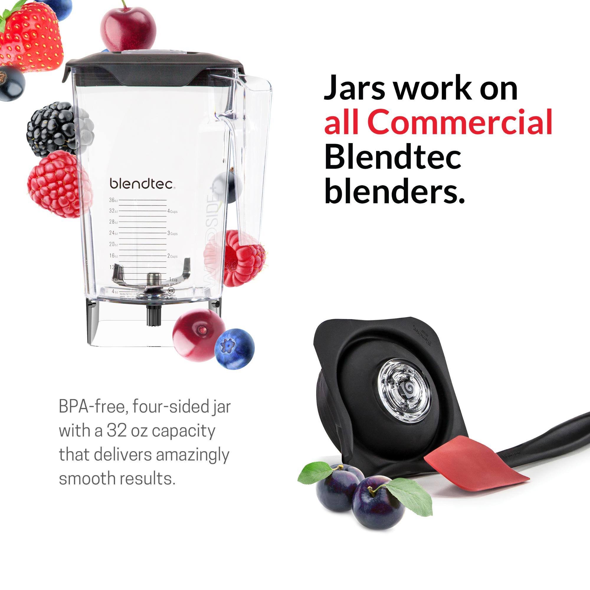 blendtec. 36. 17 fco 28. 24. Jon 22m 16 Zoe 1 iee d. OSIDE A Jars work on all Commercial Blendtec blenders. BPA-free, four-sided jar with a 32 oz capacity that delivers amazingly smooth results.