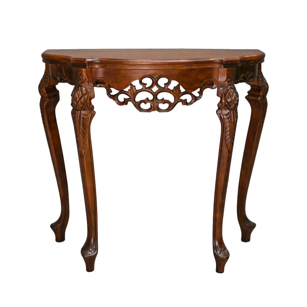 Front. International Caravan - International Caravan Half Moon Wood Console Table - Brown Stain.