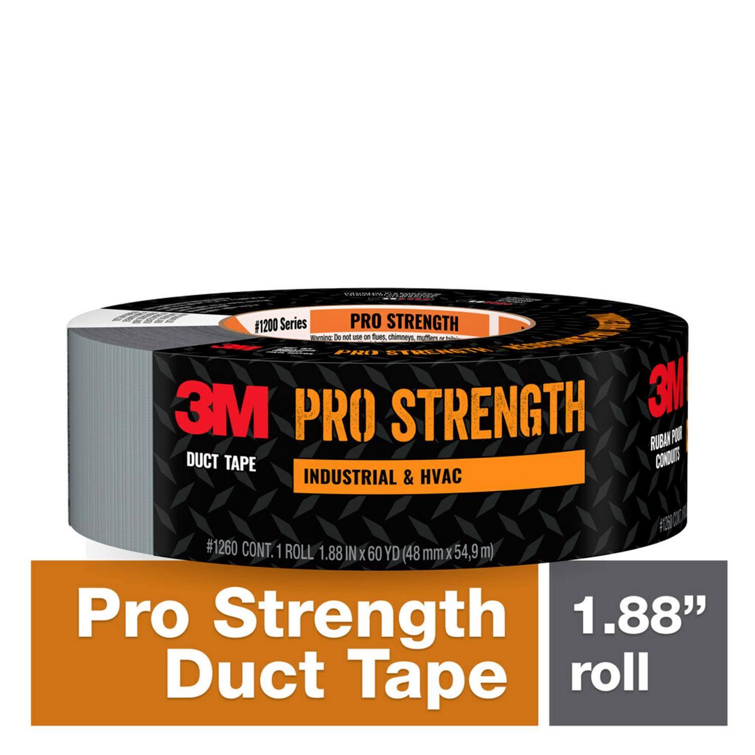 viaS - #1200 Series PRO STRENGTH imint 3e not - on tues. chimneys mufters 2d HEEE PH STRENE 3M PRO STRENGTH 3 RUBAN POR DUCT TAPE CONDUNS INDUSTRIAL & HVAC #10 #1260 CONT. 1 ROLL 1.88 IN X 60 YD (48 mm X 54,9 m) Pro Strength 1.88" Duct Tape roll