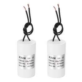 Unique Bargains - 2pcs 20uF CBB60 Running Capacitor, AC 250V Cylinder 2 Wire for Air Conditioner, Compressor, Washing Machine - White