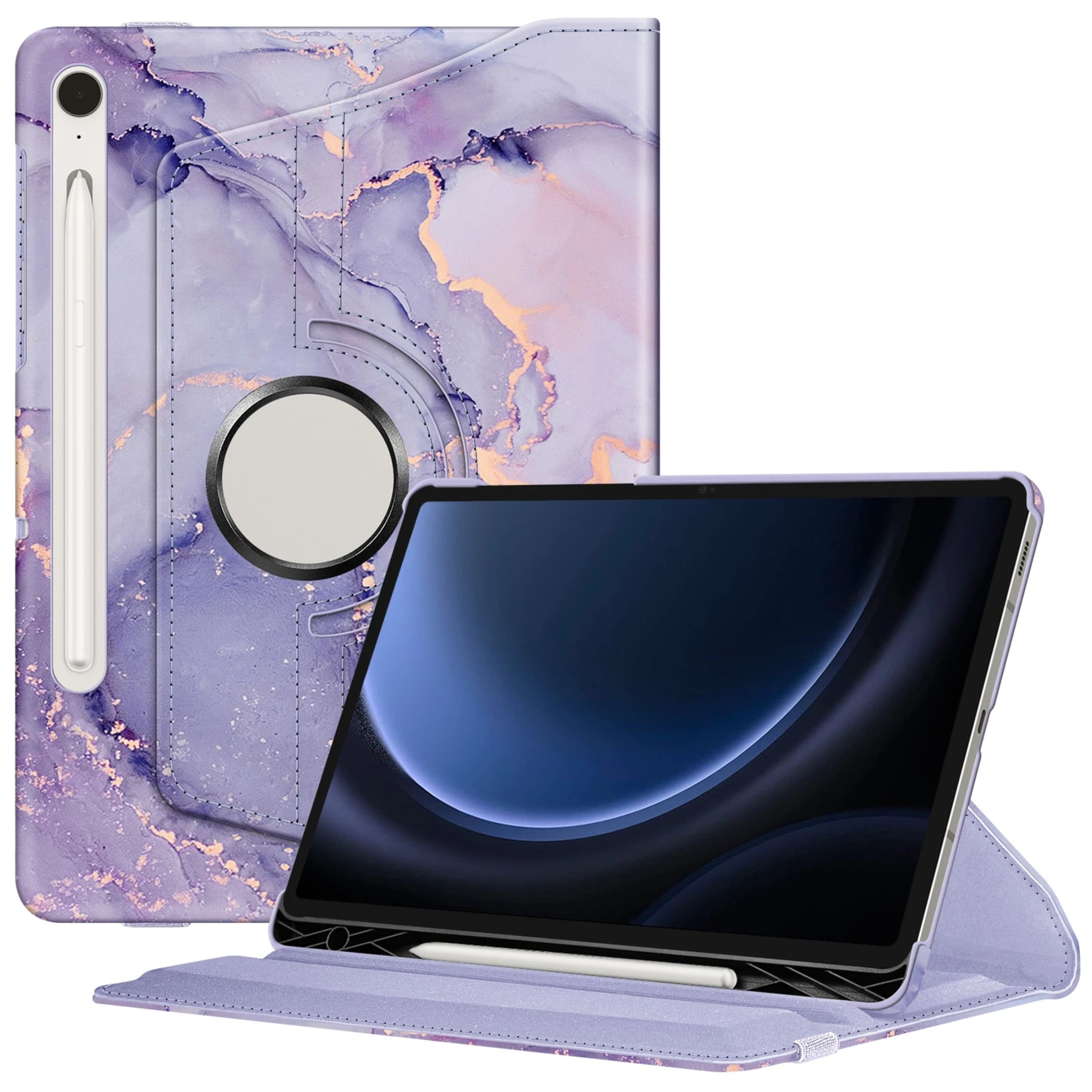Front. Kitcheniva - 360 Degree Rotating Case For Samsung Galaxy Tab S9 FE 10.9 Inch Lilac Marble - Lilac Marble.