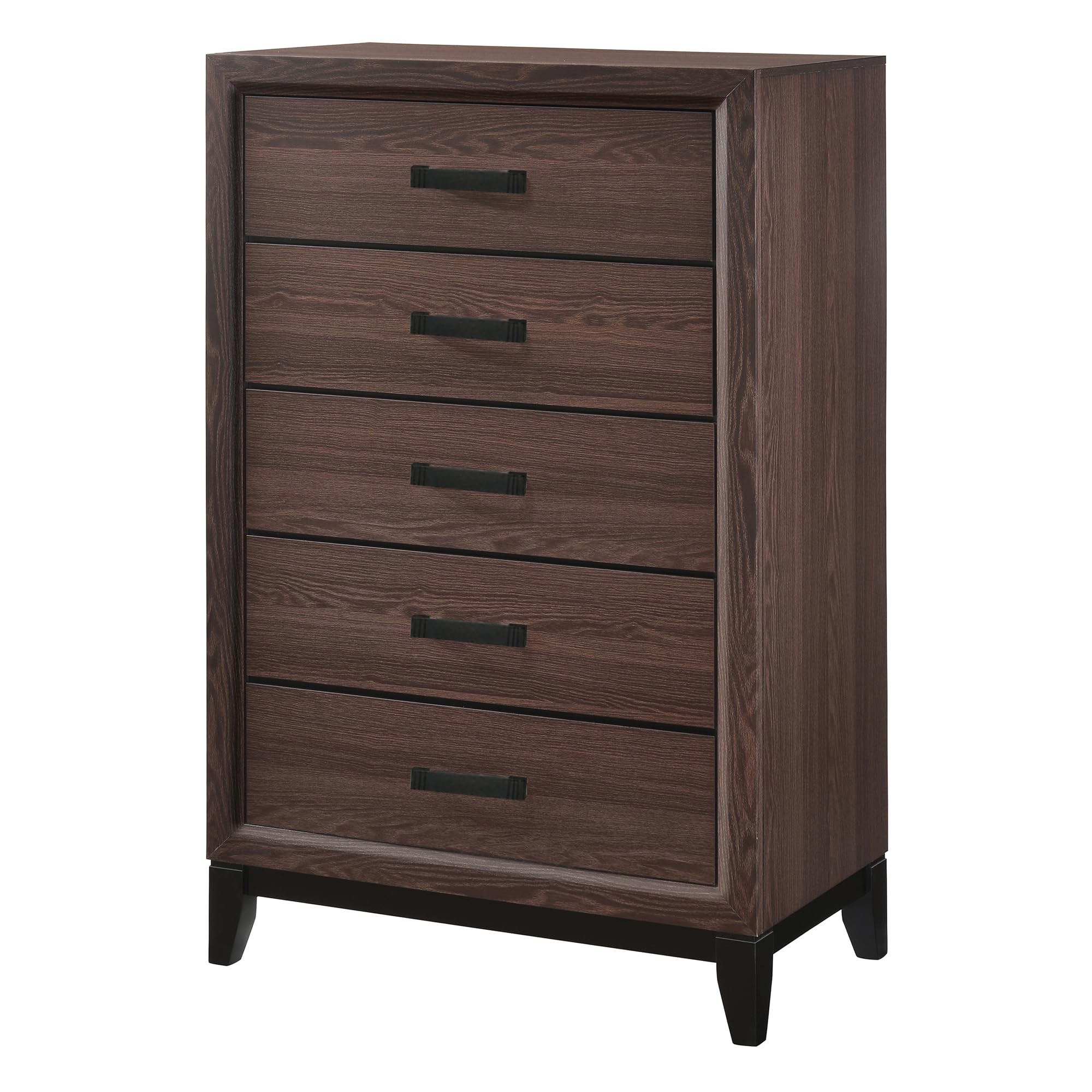 Angle. Kings Brand Furniture - Kings Brand Furniture Athens 5 Wood Drawer Chest Dresser for Bedroom - Tall & Modern Storage Organizer (Brown/Black) - Brown.
